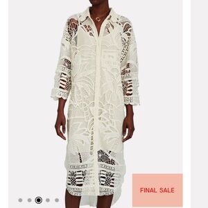 NEW Farm Rio Guipure Off White Lace Crochet Semi Sheer Shirt Dress midi-length